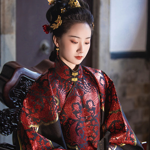 琉鱼汉服 富贵女装文物同款二创立领斜襟袍挂里明制仿织金马面裙