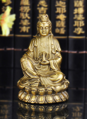 普生缘黄铜观音佛像客厅