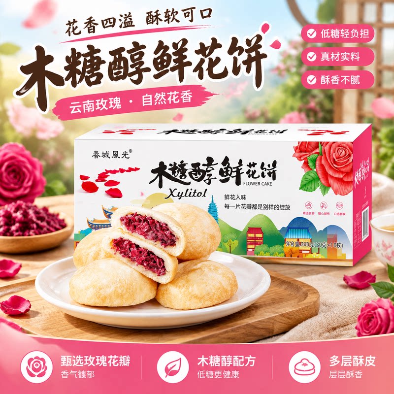 木糖醇云南玫瑰鲜花饼低糖