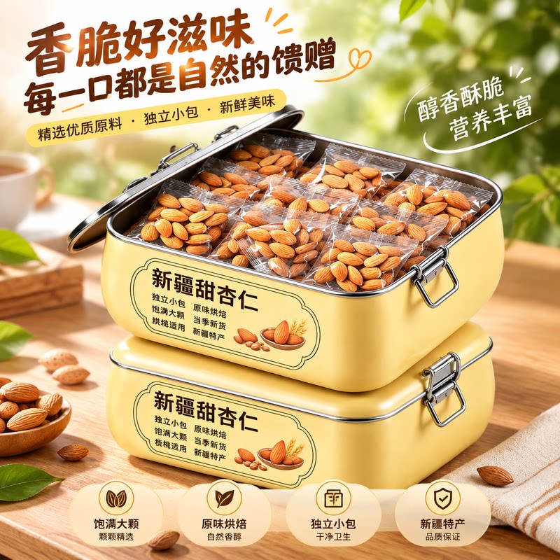 颗粒饱满新疆甜杏仁天然原味无额外添加办公室下午茶营养坚果特产