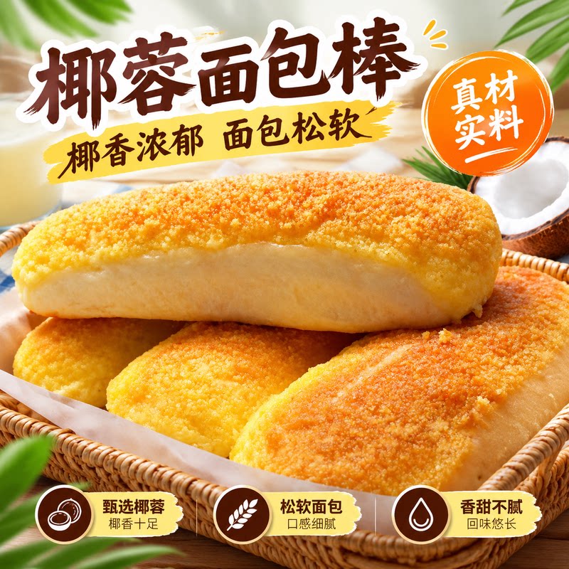 黄金椰蓉大阪烧长条面包早代餐学生网红休闲宿舍追剧解馋办公零食