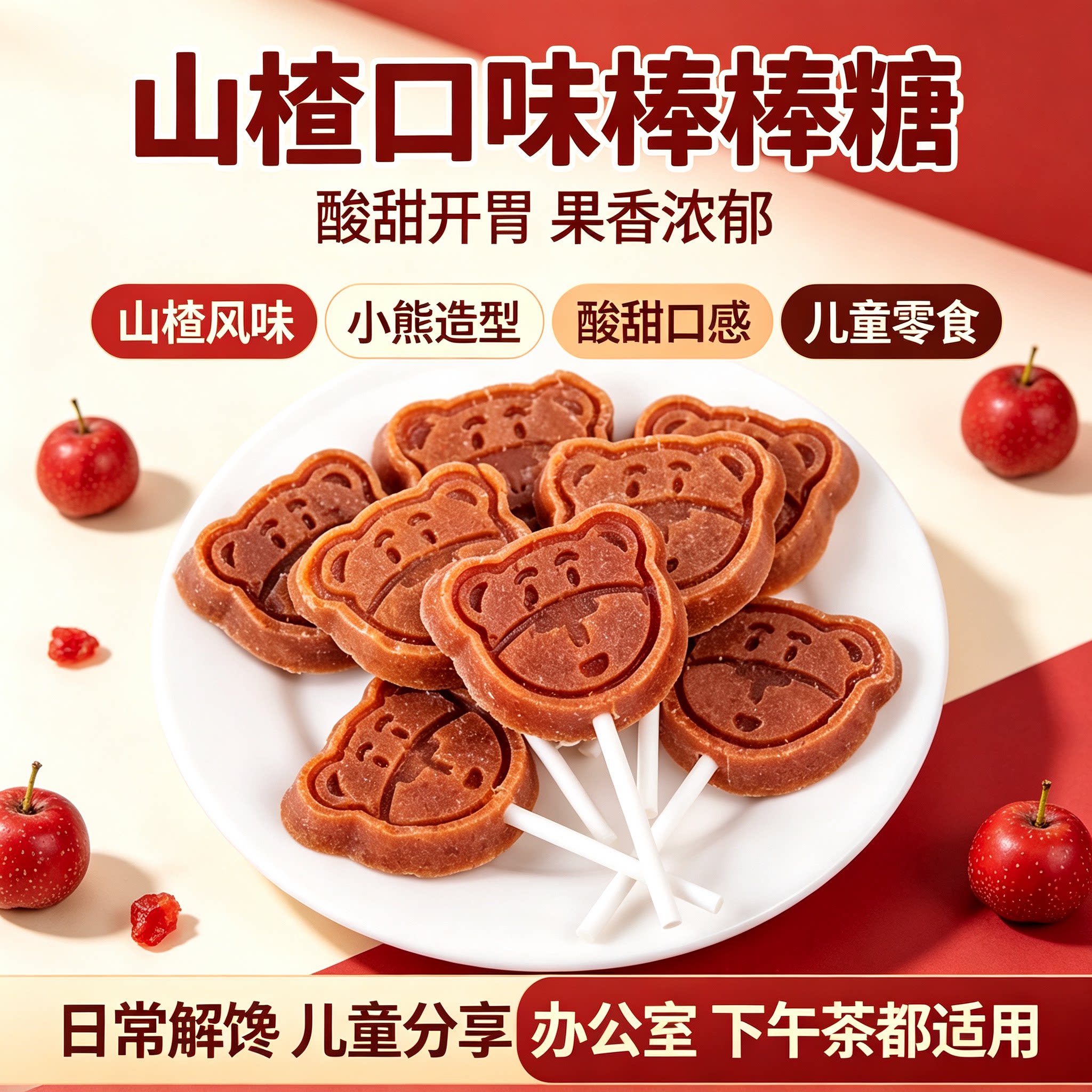 卡通小熊山楂棒棒糖独立包装山楂棒儿童果糕蜜饯酸甜开胃小零食