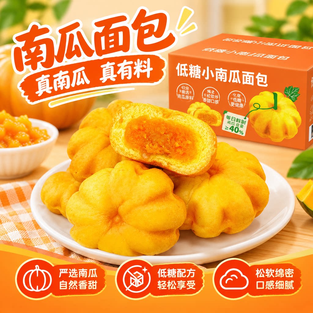 新品低糖小南瓜金橘面包健康轻食