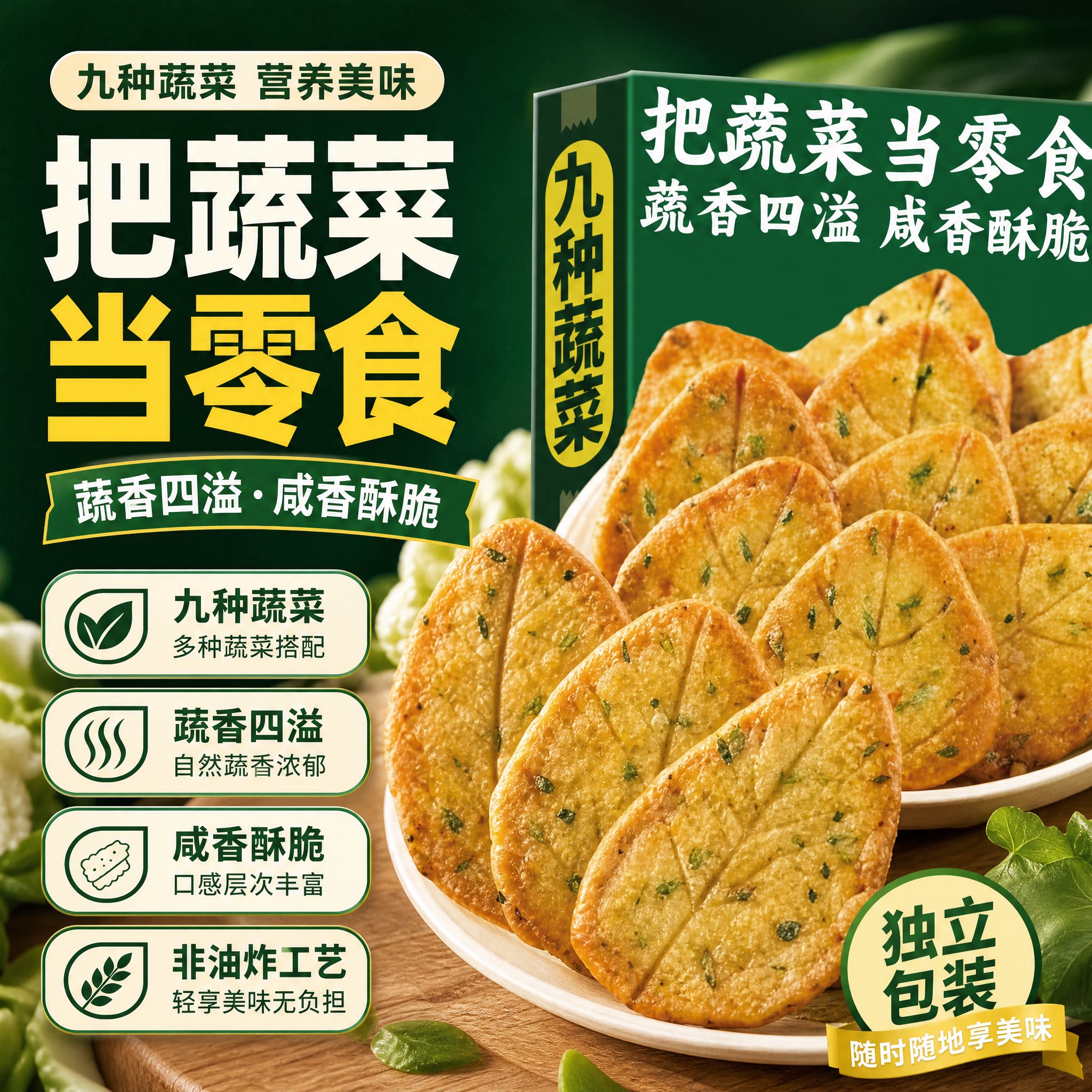 九种蔬菜薄脆饼干独立包装杂粮咸味充饥零食整箱面包爆款国产好吃