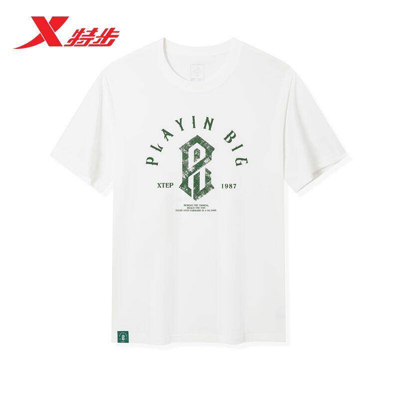 特步短袖T恤男2026夏新款宽松透气纯棉印花针织上衣974229010290