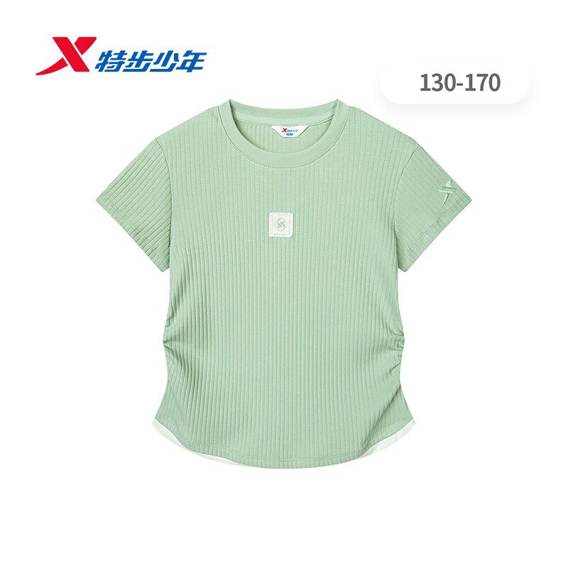 特步儿童短袖T恤2026夏季女大童舞蹈舒适短袖上衣T恤674324014355