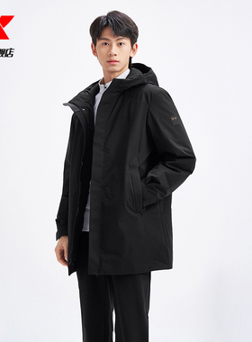 特步羽绒服男中长款无缝商务外套2025冬款CHINA上衣975429640365