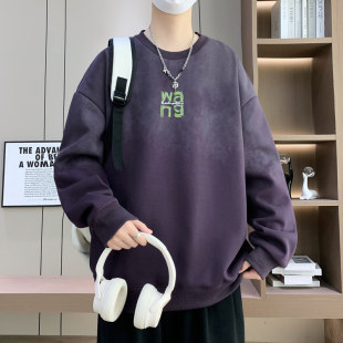 帅气 卫衣男2025秋冬季 新款 圆领长袖 t恤青少年潮牌休闲宽松打底衫