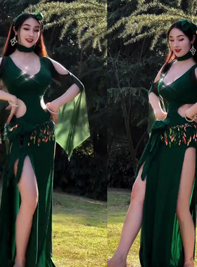 倾城之舞肚皮舞练功服套装新款镂空亮片臀巾民俗baladi saidi袍子