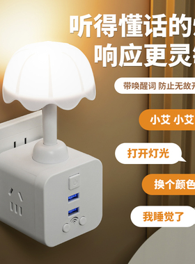 遥控小夜灯语音插座一体式床头灯主卧室睡眠婴儿喂奶柔和护眼台灯
