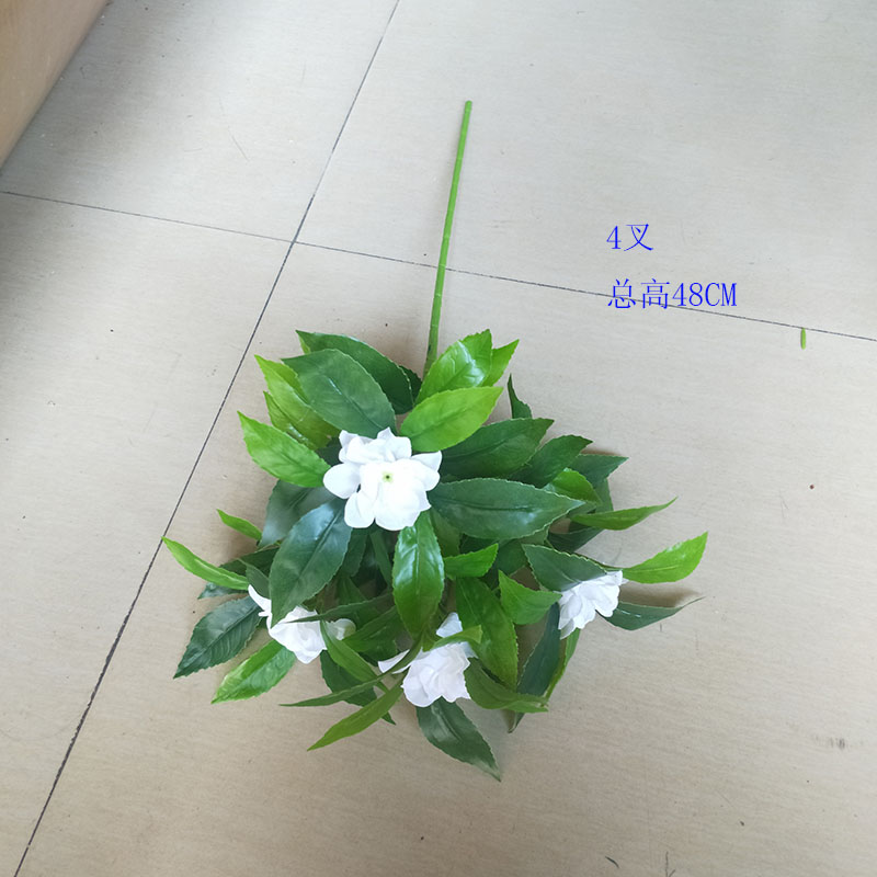 仿真花白色栀子花山茶花假花茉莉花树盆栽树枝树叶子绿色塑料装饰