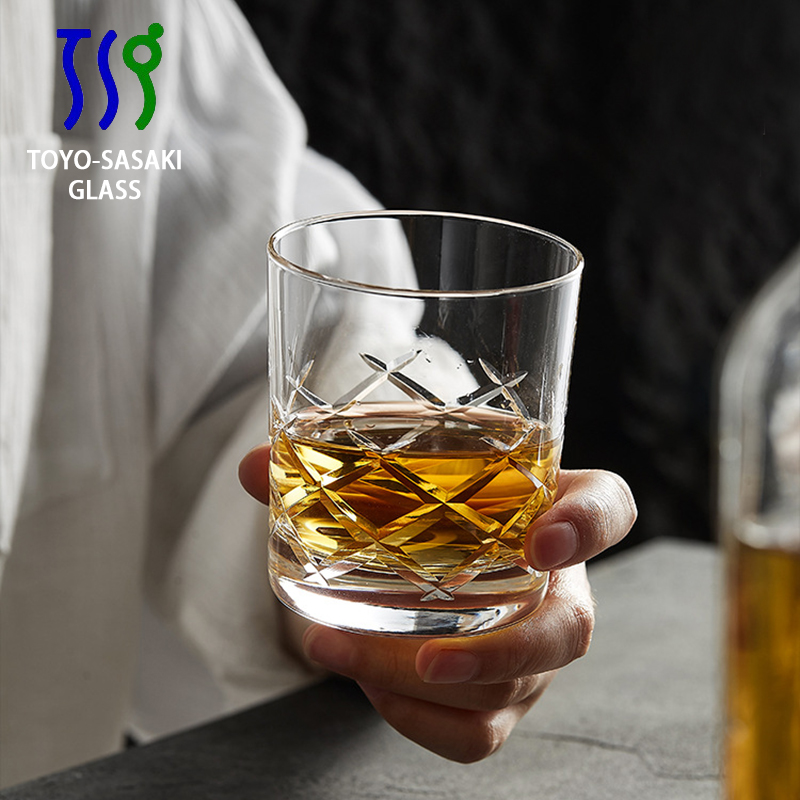 日本进口东洋佐佐木玻璃杯创意格纹洋酒杯日式家用威士忌饮料水杯