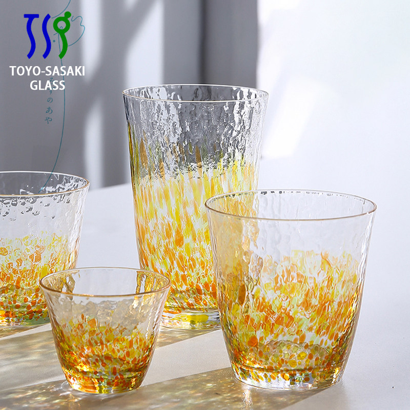 日本进口东洋佐佐木花彩锤纹玻璃玻璃杯
