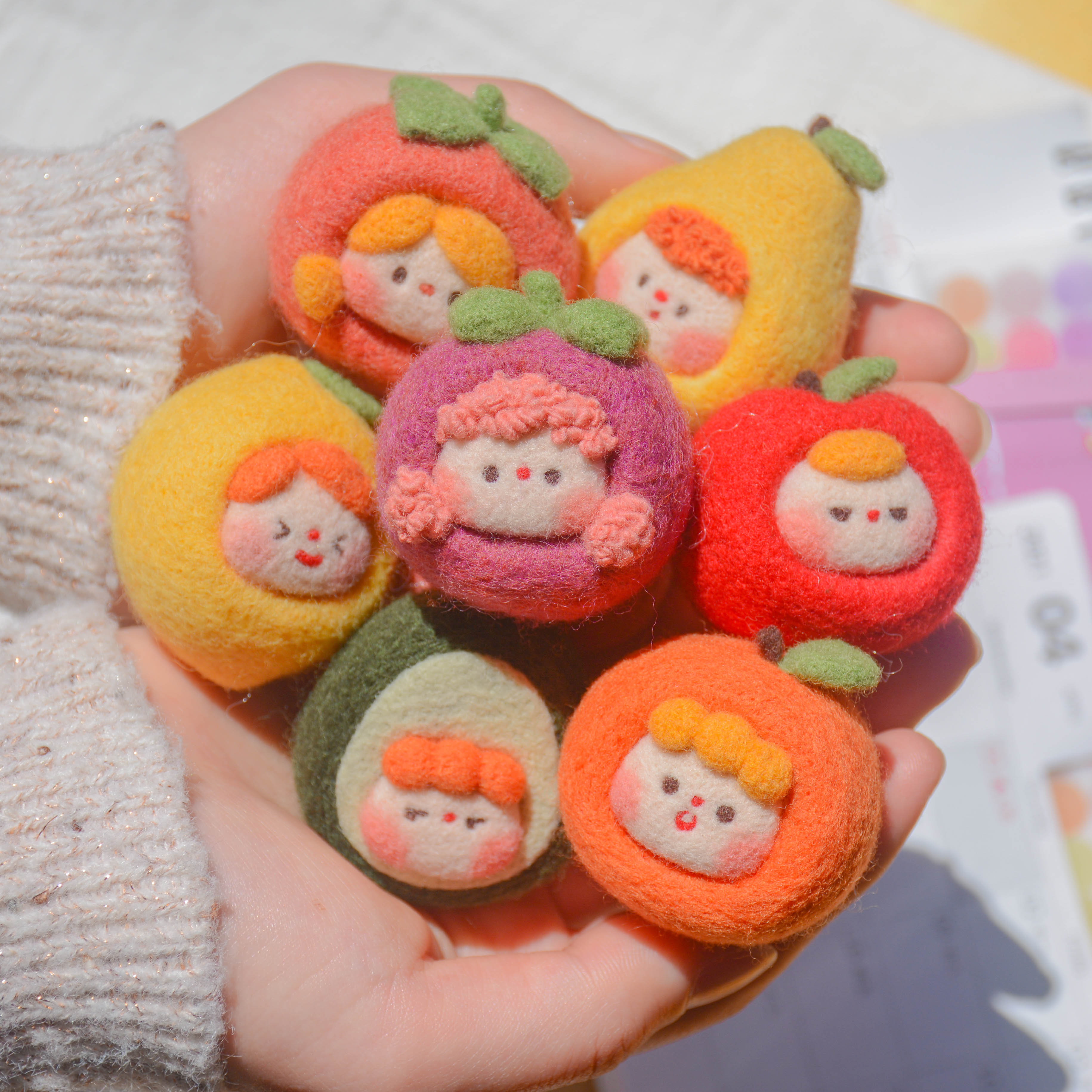 羊毛毡戳戳乐 自制手工diy 可爱水果娃娃钥匙扣挂件 送情侣材料包