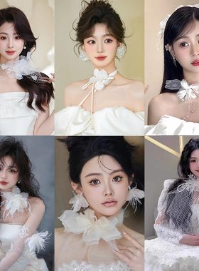 娟纱羽毛蕾丝颈花女性森系超仙美