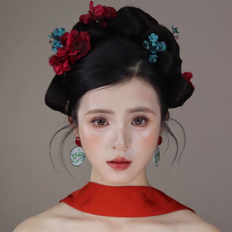 新中式新娘头饰晨袍复古花朵套装