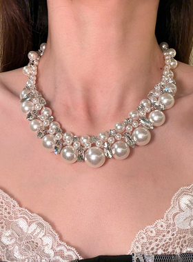法式复古风珍珠花朵项链女轻奢小众锁骨链设计感高级新娘婚纱配饰