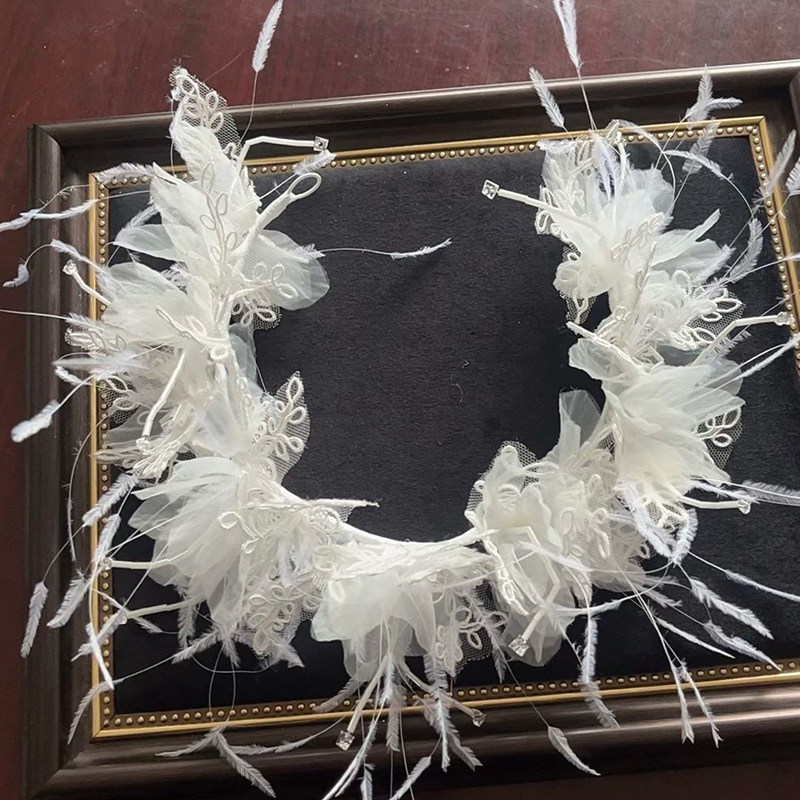 新款新娘头饰超仙花朵羽毛发箍森系优雅唯美头花婚纱礼服造型发饰