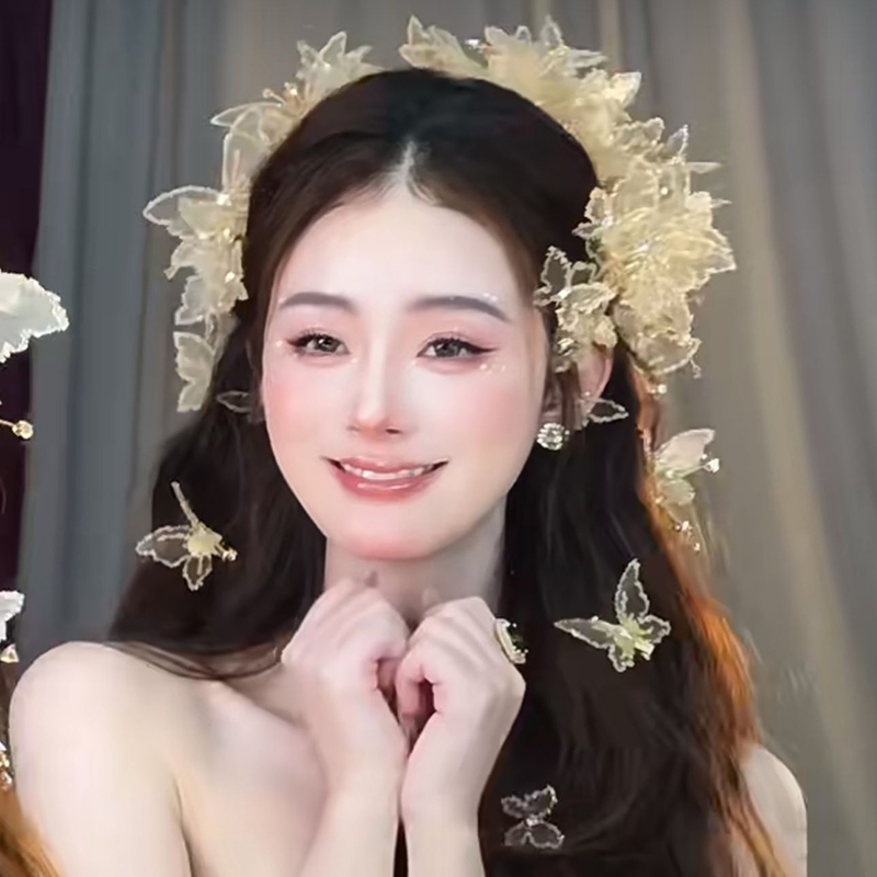 新款蕾丝蝴蝶头饰超仙大气