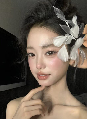 森系超仙羽毛网纱新娘发饰