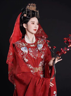 汉服出租  钟灵记良钟缘夙缔:明制婚服大襟衫重工马面裙霞帔腰