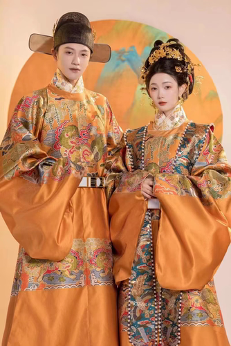 出租【砚滨纱】明制汉服狮子仿妆花圆领袍男女婚服父母装