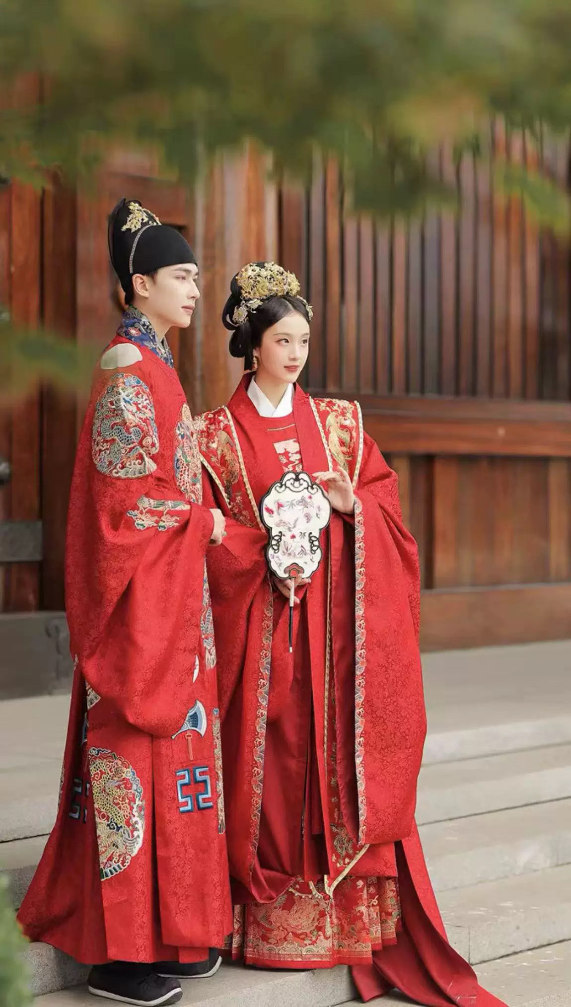 【出租】百鸟朝凤明制婚服金通缎大衫霞帔男女马面裙云河千色汉服