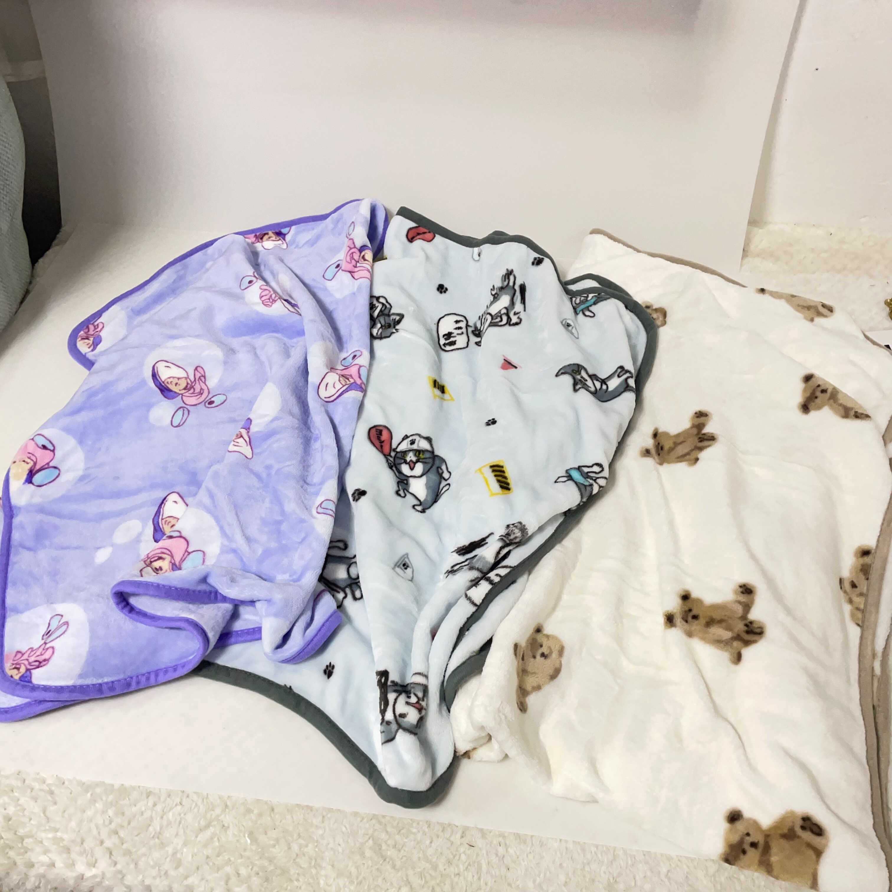 日单现货卡通牡蛎小熊猫咪毛毯法兰绒印花绒毯教室办公室午睡毯