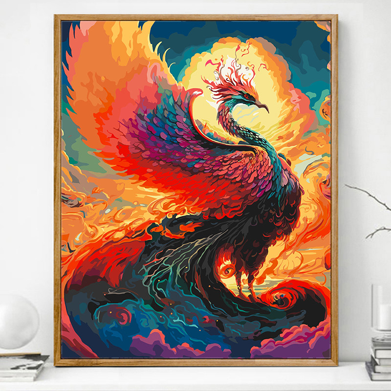 神兽凤凰朱雀画画diy数字油画填充填色手工手绘涂色涂鸦油彩挂画