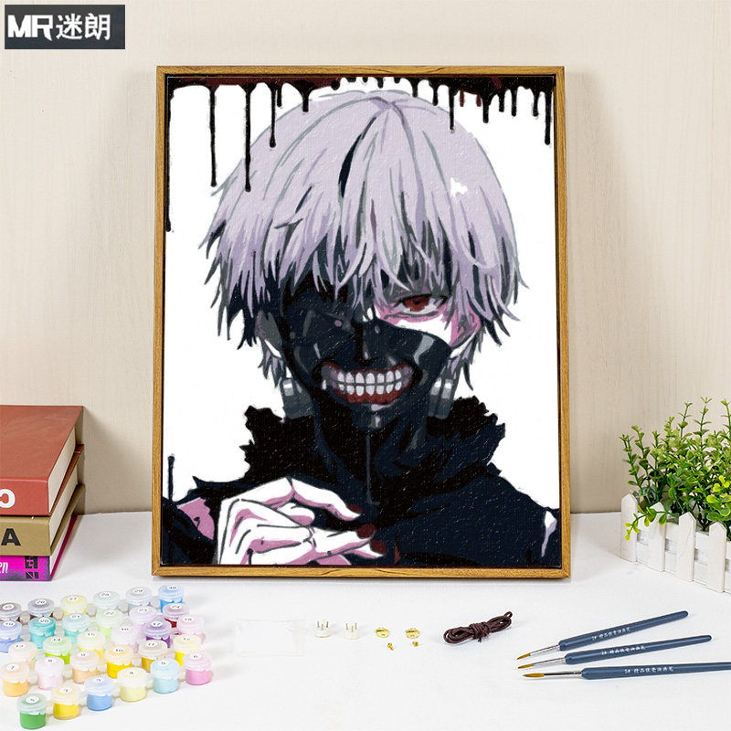 diy数字油画填色填充手工手绘油彩动漫东京食尸鬼画画涂色解闷