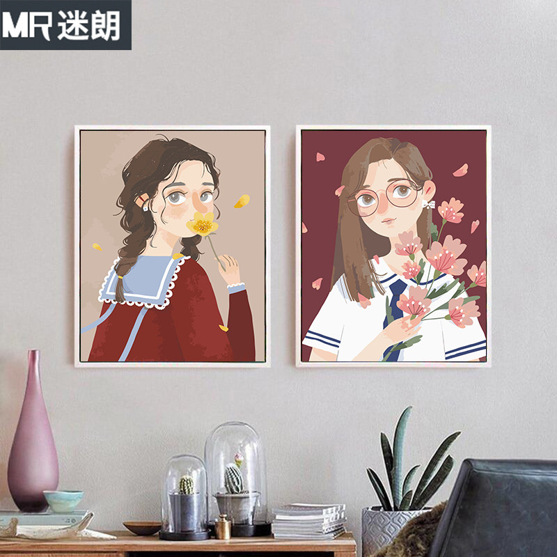 diy数字油画卡通少女填充涂色手绘填色画画手工油彩治愈解闷动漫