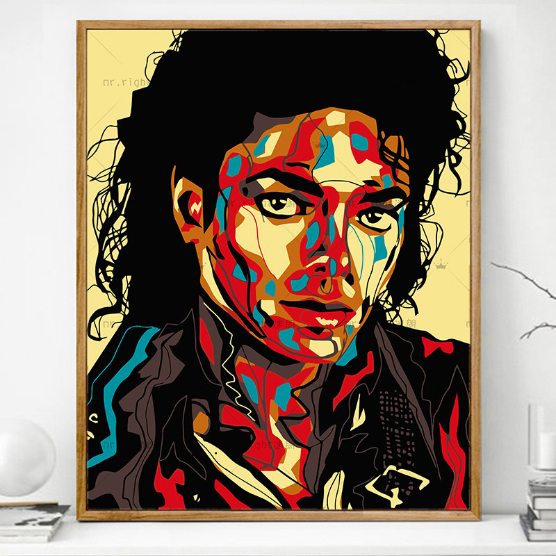迈克尔杰克逊画画diy数字油画填充填色油彩个性卡通动漫人物明星