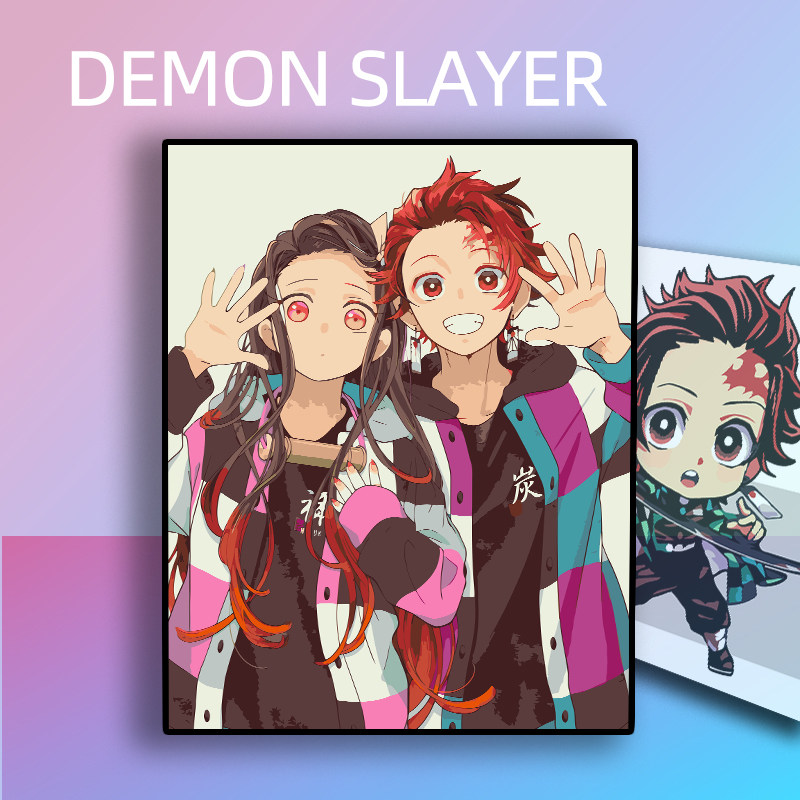 画画diy数字油画动漫手绘鬼灭之刃祢豆子填色填充手工油彩画卡通