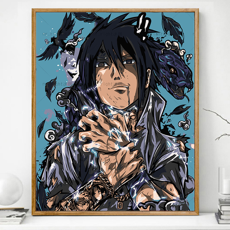 火影忍者画画diy数字油画填充填色鸣人佐助卡通动漫手工手绘油彩