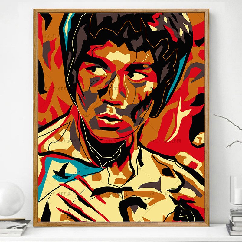 李小龙个性人物明星画画diy数字油画填充填色手工手绘涂色油彩画