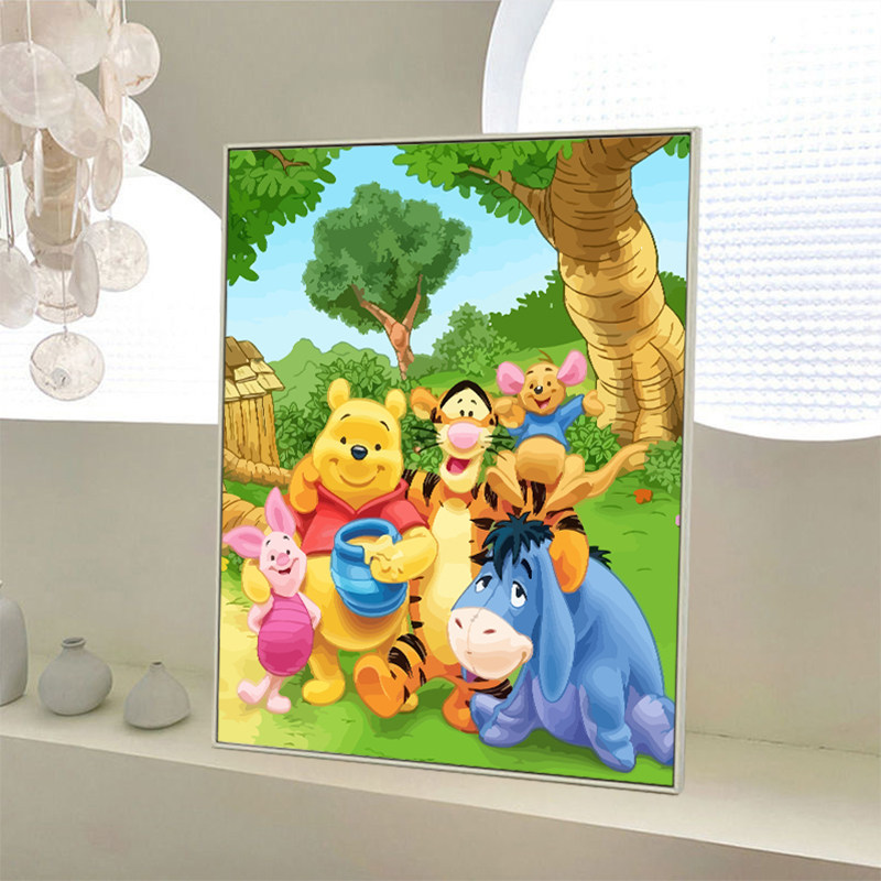 画画diy数字油画卡通手工填色儿童涂色手绘填充维尼熊油彩画治愈