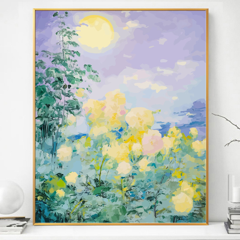 夜色朦胧画画diy数字油画填充填色手绘手工丙烯画涂色油彩装饰画
