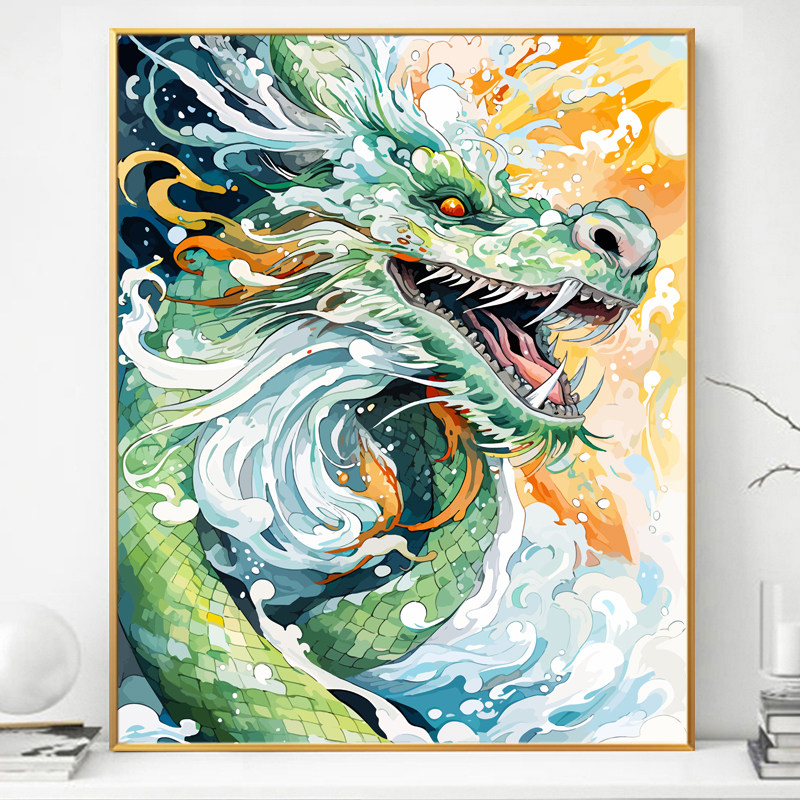 东方七宿青龙画画diy数字油画填充填色解闷手工手绘油彩龙年装饰