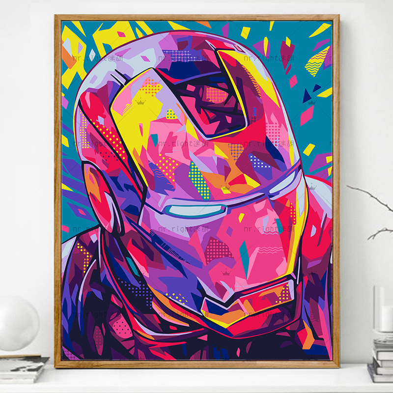 漫威钢铁侠个性彩板卡通人物画画diy数字油画填充填色手绘油彩画