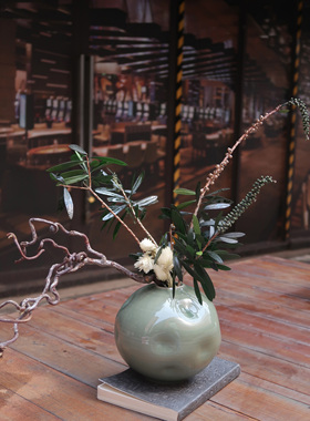 「佛珠」天然植物新中式禅意家居装饰插花高端青瓷样板间桌面摆设