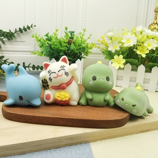 恐龙霸王龙兔子鹿儿童招财猫海洋海豚巧克力蛋糕装 饰摆件可食用