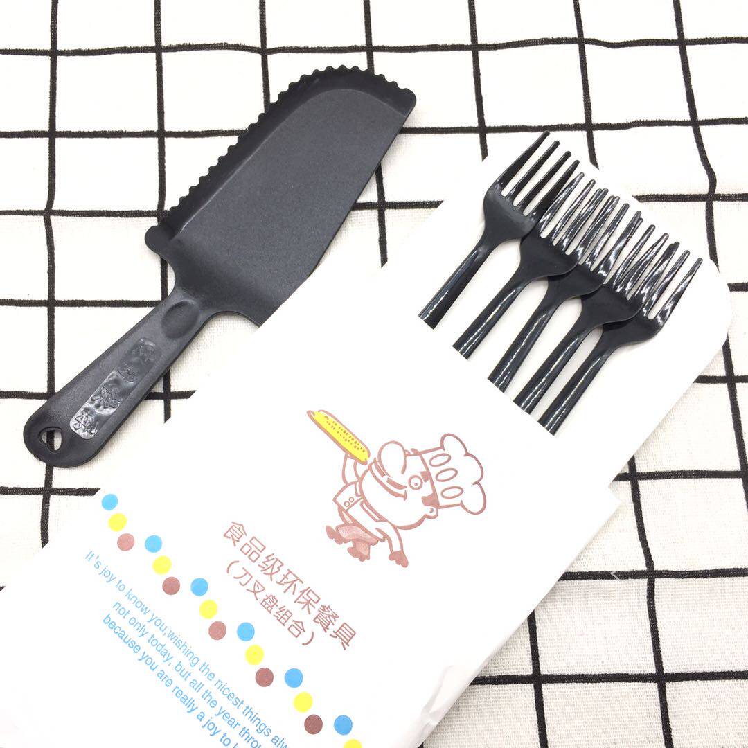 加厚长方形刀叉盘组合一次性生日蛋糕餐具纸托纸盘5盘5叉1刀用品
