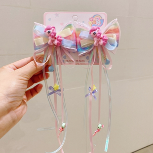 儿童粉色小马蝴蝶结飘带发夹可爱后脑勺汉服发饰女孩超仙头饰发卡