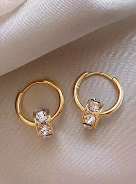 新款高级感锆石耳环一款两戴简约耳圈轻奢气质耳饰女百搭精致耳钉