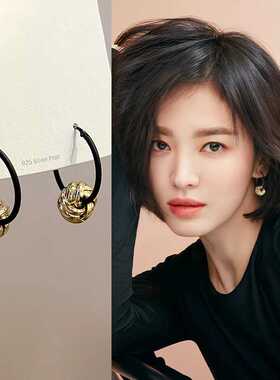 黑色复古法式耳坠耳钉设计感高级独特气质大气耳圈通勤耳扣耳饰品