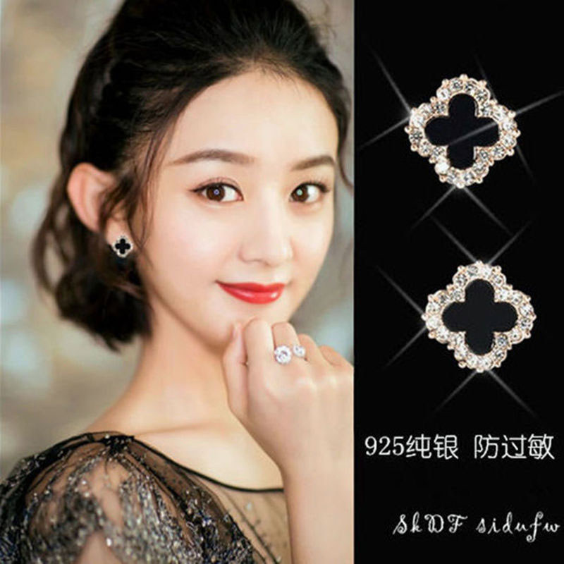 无耳洞四叶草纯银简约镀金女