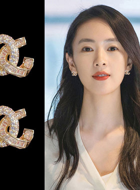 新款交叉双C耳钉女2025年高级感小众气质耳环925银针爆款珍珠耳饰