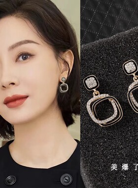 法式百搭方形耳环女2025年新款潮轻奢高级感纯银耳饰气质大气耳坠