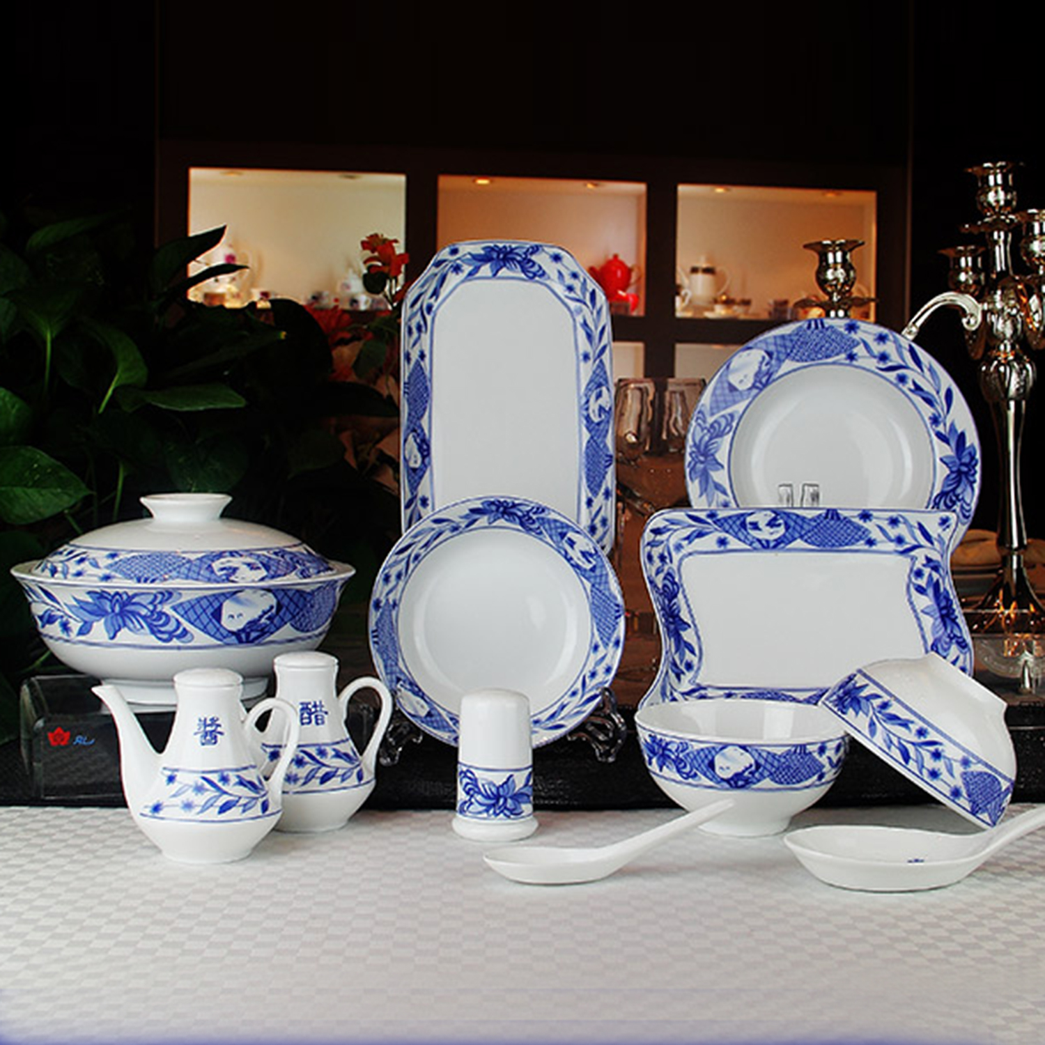 高档碗碟盘景德镇釉中彩