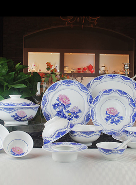 红叶陶瓷 碗盘碟套装高白细瓷手绘釉下五彩高档餐具景德镇金品陶